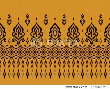 Hand-drawn Seamless Mustard Ethnic Border Pattern for Traditional Upholstery Fabric Wallpaper 143064945