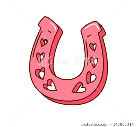 Pink horseshoe with hearts for cowgirl or disco girly cowboy groovy cartoon icon. Wild West cowgirl t shirt love print and Western girly cowboy disco party heart horseshoe for country ranch girl Pink horseshoe with hearts for cowgirl or disco girly cowboy groovy cartoon icon. Wild West cowgirl t shirt love print and Western girly cowboy disco party heart horseshoe for country ranch girl 143065314