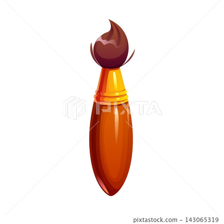Cartoon letter I shaped as paint brush with orange wooden body, golden ferrule and dark brown tip. Cartoon education alphabet character for classroom worksheets, art school emblem and ABC cards 143065319