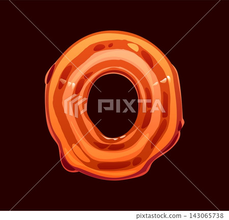 Barbecue cartoon font, BBQ letter O typeface. ABC barbeque English alphabet type. Crispy grilled bacon with char marks and fat streaks curled into the letter O. Vector icon BBQ branding 143065738