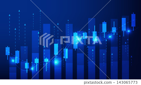 business and financial investment growth. stock market candlesticks with bar chart on blue background business and financial investment growth. stock market candlesticks with bar chart on blue background 143065773