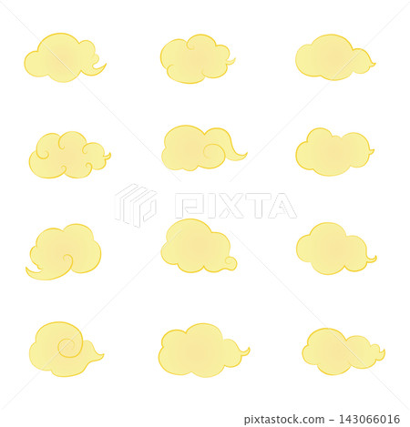 Japanese-style auspicious cloud illustration set (yellow, hand-drawn style, lucky cloud, auspicious symbol, Japanese pattern, New Year's card material) Japanese-style auspicious cloud illustration set (yellow, hand-drawn style, lucky cloud, auspicious symbol, Japanese pattern, New Year's card material) 143066016