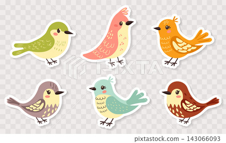 cute cartoon birds contour stickers set vector illustration. cute cartoon birds contour stickers set vector illustration. 143066093