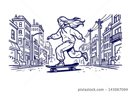 Woman Skater in City Vector Design Template Woman Skater in City Vector Design Template 143067094