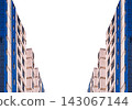 Two rows of new high-rise buildings facing each other, receding into the distance, shown during construction and installation of new PVC windows, image isolated on a transparent or white background 143067144