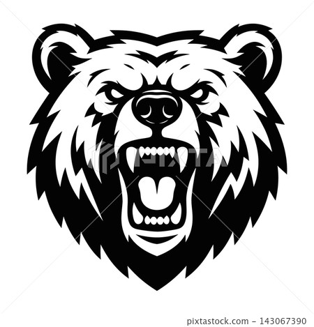 Angry roaring bear mascot head logo design vector illustration black and white Angry roaring bear mascot head logo design vector illustration black and white 143067390