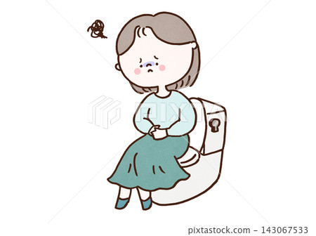 A woman sitting on the toilet is suffering from abdominal pain (constipation/disruption of the intestinal environment). A woman sitting on the toilet is suffering from abdominal pain (constipation/disruption of the intestinal environment). 143067533