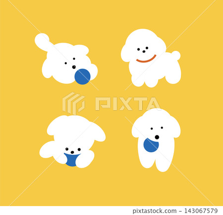 Dog playing with ball set of dynamic pose variations yellow 143067579