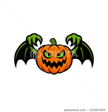 Scary Halloween pumpkin monster with bat wings Scary Halloween pumpkin monster with bat wings 143067604