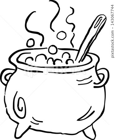 Halloween Witch Cauldron with Bubbles, Spooky Hand Drawn Line Art Halloween Witch Cauldron with Bubbles, Spooky Hand Drawn Line Art 143067744