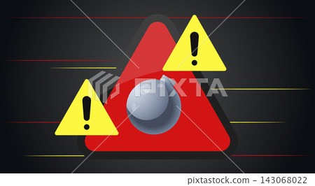 Danger warning sign with a bomb symbol and exclamation mark icons Danger warning sign with a bomb symbol and exclamation mark icons 143068022