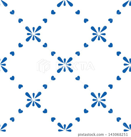 Seamless vector pattern with simple flowers and small hearts on light background. Cute decorative repeat design for textile, packaging and print. Seamless vector pattern with simple flowers and small hearts on light background. Cute decorative repeat design for textile, packaging and print. 143068251
