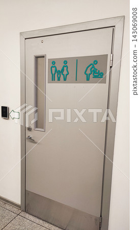 A corridor with many closed doors in a modern building, a toilet, a mother and child room A corridor with many closed doors in a modern building, a toilet, a mother and child room 143069008