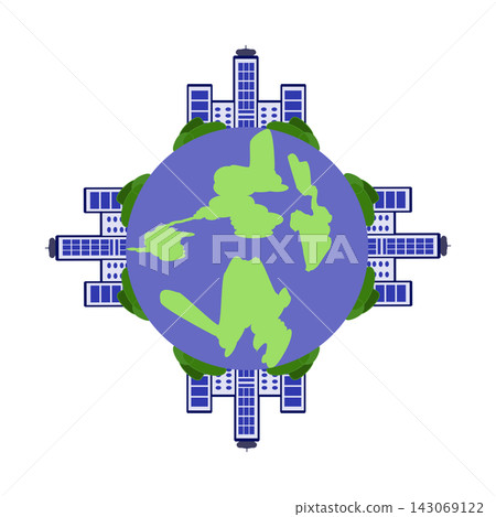 Sustainable green city around planet earth concept vector illustration, 360 degree eco friendly urban development isolated on white background 143069122
