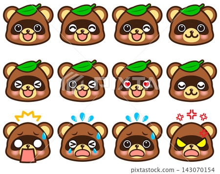 Raccoon dog face icon illustration material set 5 143070154