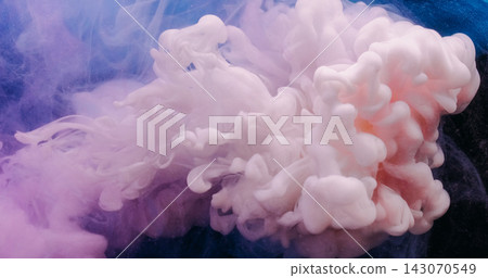 Color dye cloud. Underwater paint drop. Defocused pink blue bright droplets water pigment wet texture spreading on abstract art vibrant background. Color dye cloud. Underwater paint drop. Defocused pink blue bright droplets water pigment wet texture spreading on abstract art vibrant background. 143070549
