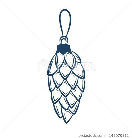 Vector line art illustration of a hanging pine cone Christmas ornament 143070811