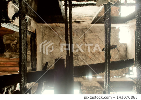 shooting from inside a burnt interior shooting from inside a burnt interior 143070863