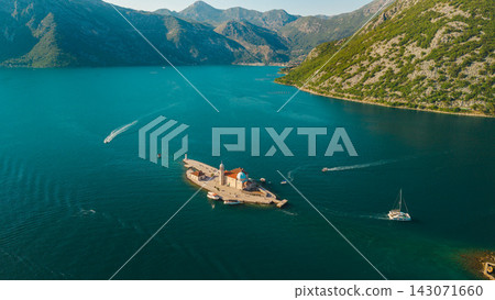 Aerial View of Our Lady of the Rocks Island Church in Montenegro Aerial View of Our Lady of the Rocks Island Church in Montenegro 143071660