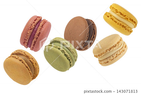 Macarons cookies mix isolated on white background full depth of field Macarons cookies mix isolated on white background full depth of field 143071813