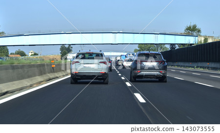 Traffic ahead on Italian autostrada Traffic ahead on Italian autostrada 143073555