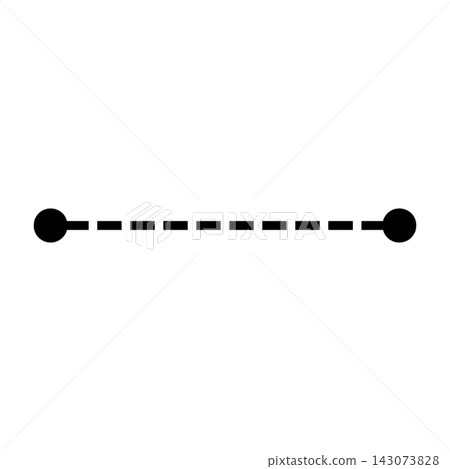 Minimalist black dashed line with circular endpoints isolated on white background Minimalist black dashed line with circular endpoints isolated on white background 143073828