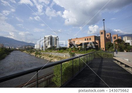 Medellin, Antioquia, Colombia, July 16, 2022, panoramic view of the EPM Intelligent Building and the Metropolitan Theater of Medellin Medellin, Antioquia, Colombia, July 16, 2022, panoramic view of the EPM Intelligent Building and the Metropolitan Theater of Medellin 143075662