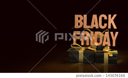 Black Friday Shopping Event with Golden Gift Boxes 3d render. Black Friday Shopping Event with Golden Gift Boxes 3d render. 143076168