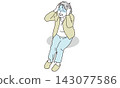 A senior woman holding her head in panic A senior woman holding her head in panic 143077586