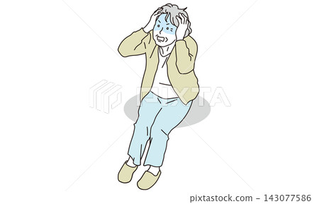 A senior woman holding her head in panic A senior woman holding her head in panic 143077586