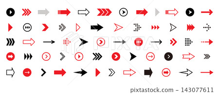 A set of various red and black arrow icons. A set of various red and black arrow icons. 143077611
