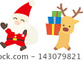 A set of flat, outline-free Christmas materials featuring Santa Claus and reindeer. 143079821