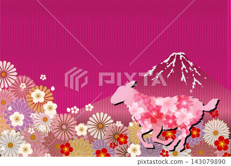 A pink, Japanese-style design featuring Mount Fuji and flowers. A pink, Japanese-style design featuring Mount Fuji and flowers. 143079890