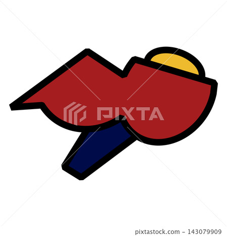 Abstract vector logo icon with geometric shapes, bold black outline, and colorful red, blue, and yellow elements on white background Abstract vector logo icon with geometric shapes, bold black outline, and colorful red, blue, and yellow elements on white background 143079909