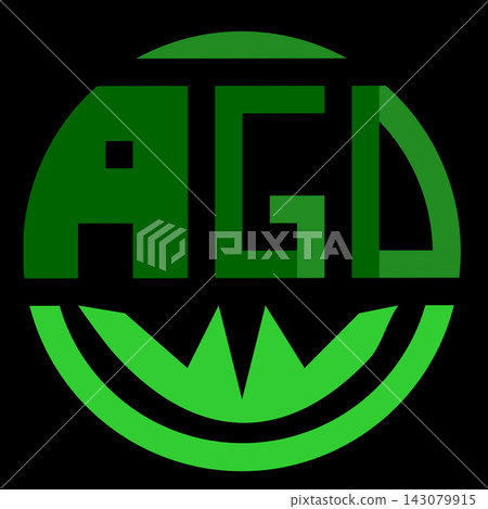 Modern abstract AGD or AGDW letter logo, circular AGDW monogram with green geometric letters. circle logo design with bold geometric letters A G D and green crown W shape at bottom on black background Modern abstract AGD or AGDW letter logo, circular AGDW monogram with green geometric letters. circle logo design with bold geometric letters A G D and green crown W shape at bottom on black background 143079915