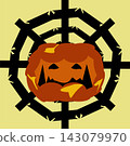 Halloween pumpkin jack o lantern vector illustration with spider web and barbed wire background isolated on light yellow background 143079970