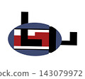 Abstract submarine vector logo icon with periscope concept, blue, red, and black geometric shapes or anything you can use, isolated on white background 143079972