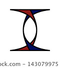 Abstract letter I logo icon with hourglass concept, symmetric curved lines, red and blue elements isolated on white background 143079975
