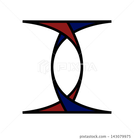 Abstract letter I logo icon with hourglass concept, symmetric curved lines, red and blue elements isolated on white background 143079975