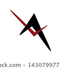 Abstract letter A logo icon with sharp geometric slash line, dynamic black and red shapes isolated on white background 143079977