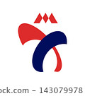 Abstract letter M logo icon with crown concept, dynamic red and blue curved shapes isolated on white background 143079978