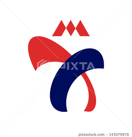 Abstract letter M logo icon with crown concept, dynamic red and blue curved shapes isolated on white background Abstract letter M logo icon with crown concept, dynamic red and blue curved shapes isolated on white background 143079978