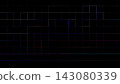 Glowing multicolor grid lines create futuristic digital pattern on dark black abstract background 143080339