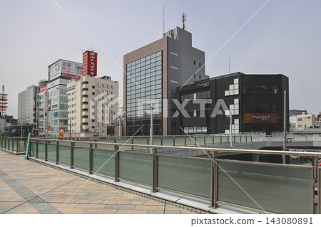 April 30 2026 Koriyama city pedestrian deck with modern buildings a April 30 2026 Koriyama city pedestrian deck with modern buildings a 143080891