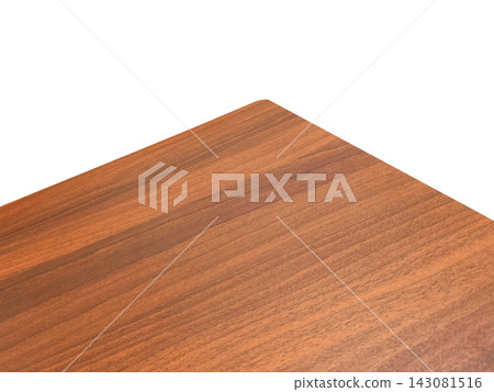 Top view of dark walnut wooden table corner isolated on white background. Top view of dark walnut wooden table corner isolated on white background. 143081516