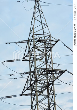 Electrical Transmission Pylon with Insulators and Cables 143081716
