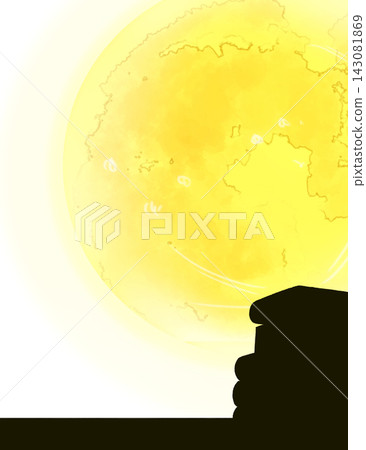 A thick book on a desk; a silhouette; the moon. A thick book on a desk; a silhouette; the moon. 143081869