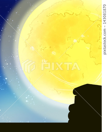 A thick book on a desk; a silhouette; the moon. A thick book on a desk; a silhouette; the moon. 143081870