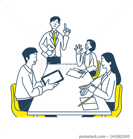 Simple illustration of a businesswoman and businessman having a meeting. Simple illustration of a businesswoman and businessman having a meeting. 143082005