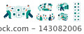 A casual business illustration of Japanese men and women promoting business efficiency through in-house development of business applications. 143082006
